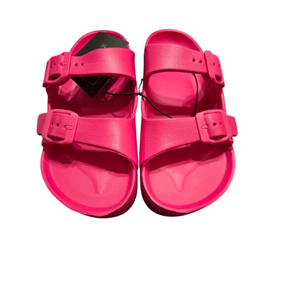 Forever21 Sandals - Hot Pink Double Strap Slides (Size: 6) - Picture 2 of 3